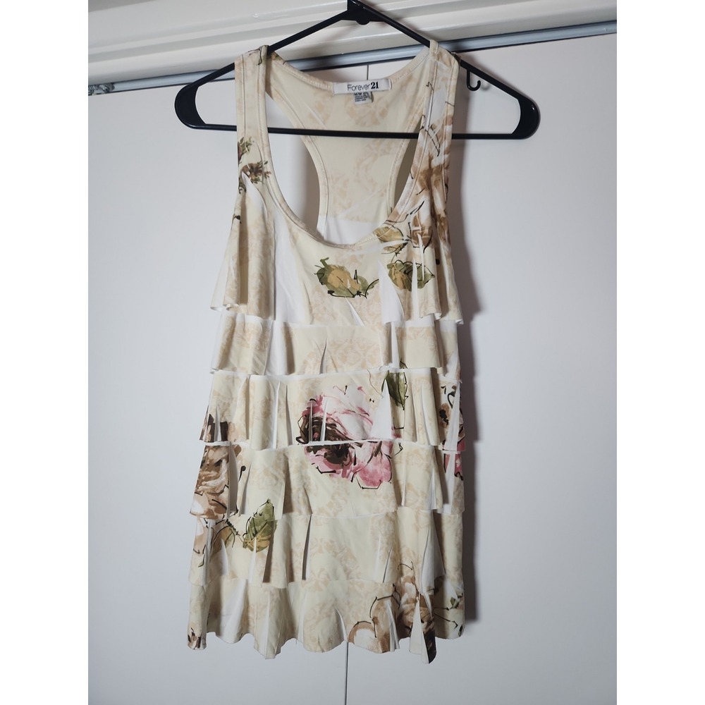 FOREVER 21 Ladies' Medium Floral RACERBACK TANK TOP w/ tiered ruffles